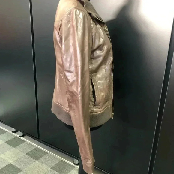 Black Rivet Vintage LeatherJacket,zip front,hip pockets knit collar,lined - Picture 5 of 12